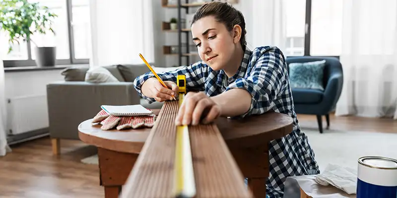 A woman repairing her home before selling it